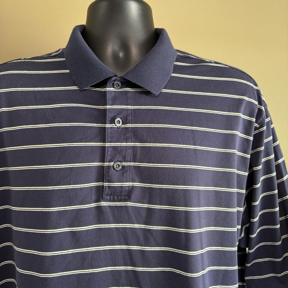Brooks Brothers Golf Dark Blue Striped Polo Mercerized Pima Cotton  XL VTG